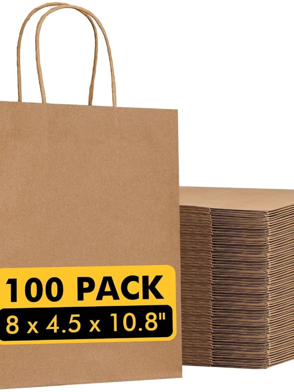 100 Pack Brown Kraft Gift Paper Bags with Handles 8x4.5x10.8 in